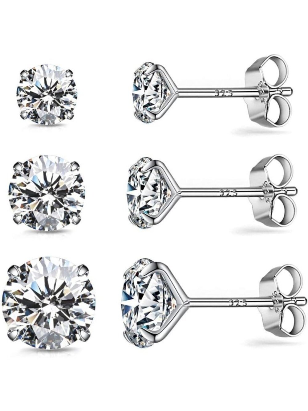Sterling Silver Cubic Zirconia Stud Earrings - Elegant Diamond Style for Women